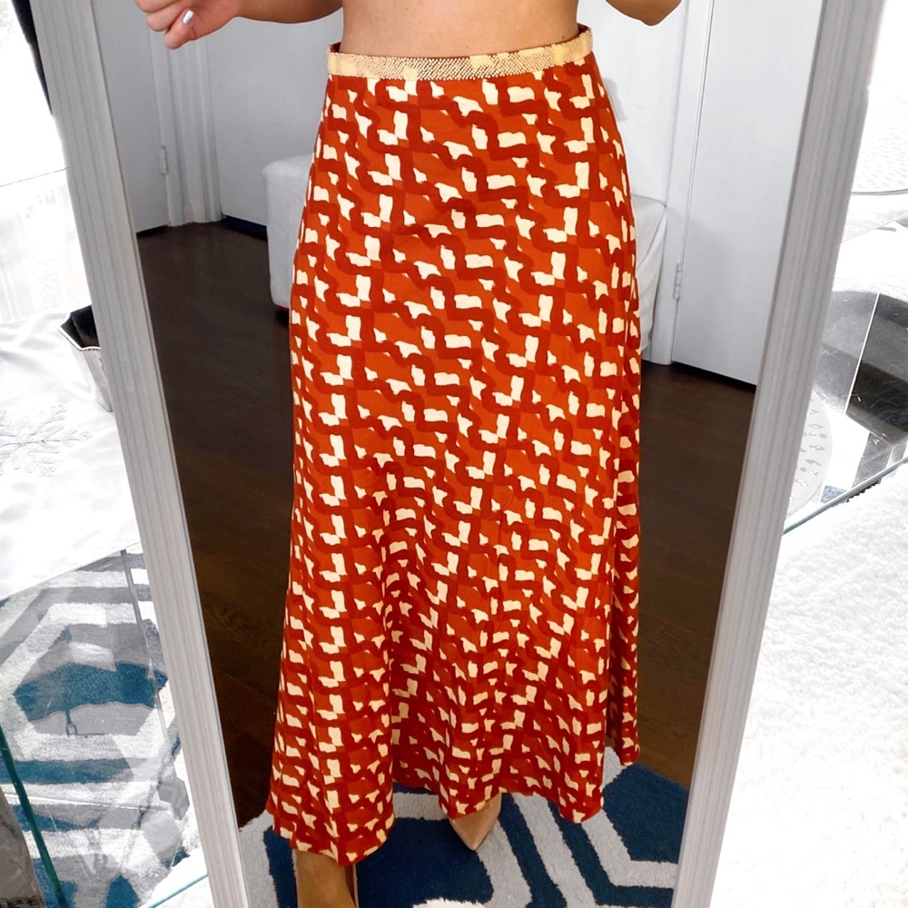 🧡 ZARA ORANGE YELLOW LINEN BLEND HIGH WAIST BEADED MAXI SKIRT!